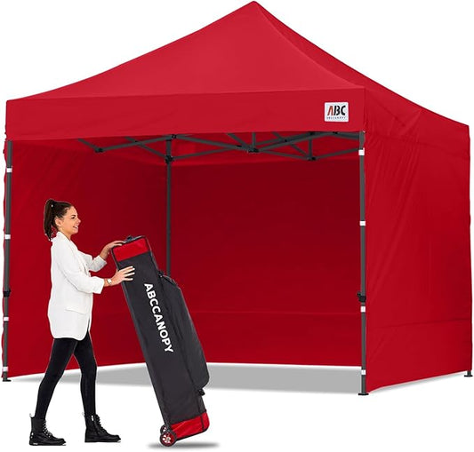 ABCCANOPY Heavy Duty Easy Pop up Canopy Tent with Sidewalls 10x10, Red