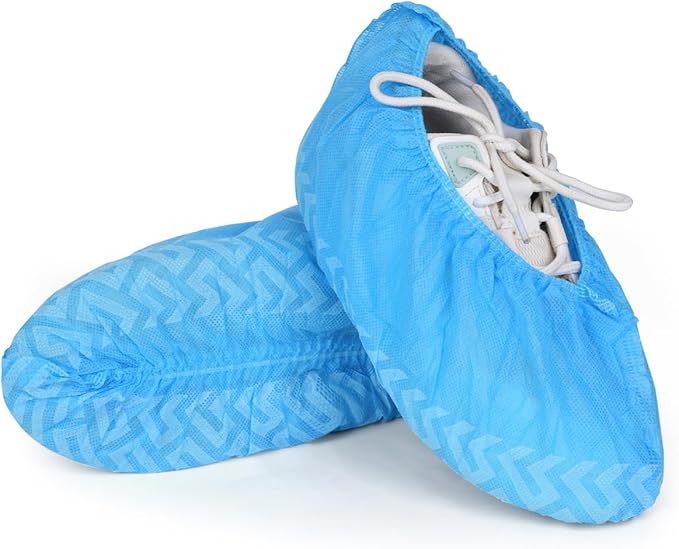 X-Large 200 Count Shoe Covers Disposable Non-Slip, Premium Cloth Boot Covers, Slip-resistant, Durable, Breathable, Non-toxic, Recyclable, Stretchable Fits Up to Size 13 US Men - Blue