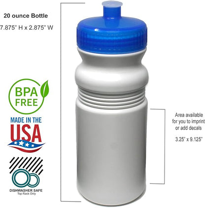 Rolling Sands 20 Ounce Sports Water Bottles 100 Pack, BPA-Free, Made in USA, Dishwasher Safe