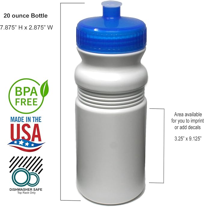 Rolling Sands 20 Ounce Sports Water Bottles 100 Pack, BPA-Free, Made in USA, Dishwasher Safe