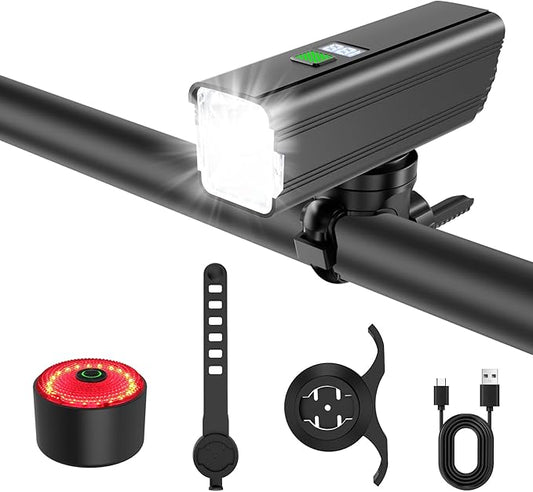 Bike Light for Night Riding, 2000LM Bike Headlight and Taillight Set with Brake Sensing, 4500mAh USB Rechargeable Waterproof Bicycle Light Set Features Daytime Running Light Mode,Perfect for Adult