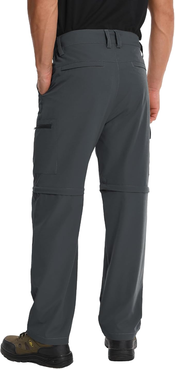 Mens Hiking Pants Convertible Quick Dry Zip Off Tactical Cargo Pants Water Resistant Lightweight Outdoor Pants with 6 Pockets