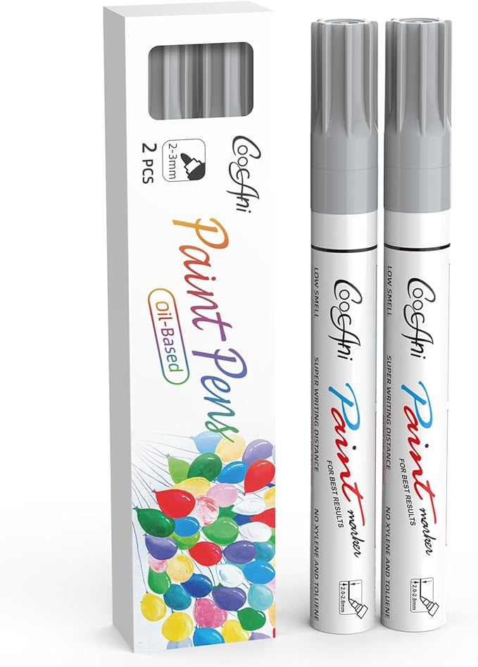 Silver Permanent Paint Markers, 2 Pack Opaque Metallic Paint Marker Pens for Art Projects, Rock Painting, Drawing, Wood, Glass, Ceramic, Plastic, Canvas, Mugs DIY Crafts (Silver,2 Pack)