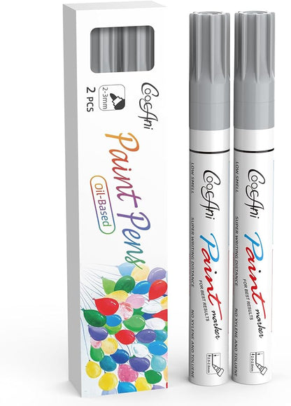 Silver Permanent Paint Markers, 2 Pack Opaque Metallic Paint Marker Pens for Art Projects, Rock Painting, Drawing, Wood, Glass, Ceramic, Plastic, Canvas, Mugs DIY Crafts (Silver,2 Pack)