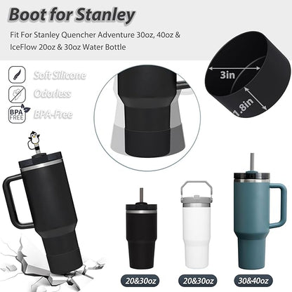 Stanley Cup Accessories Set: Silicone Spill Proof Stopper, Straw Cover Cap, Silicone Boot for 40oz & 30oz Tumbler (BLACK)