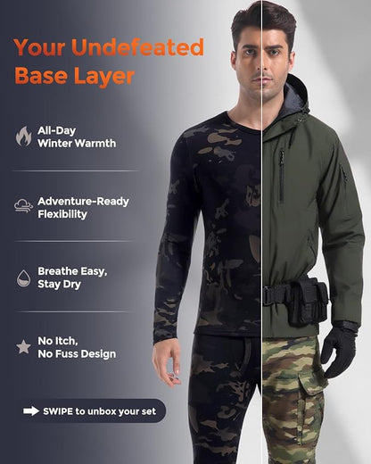 CL convallaria Long Johns Thermal Underwear for Men Soft Fleece Lined Base Layer Cold Weather Top Bottom Gift Set