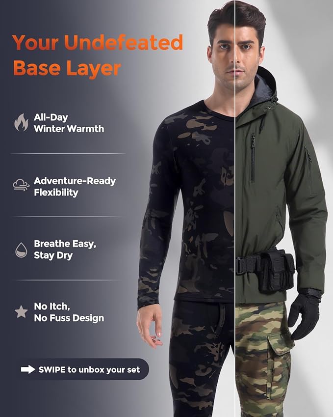 CL convallaria Long Johns Thermal Underwear for Men Soft Fleece Lined Base Layer Cold Weather Top Bottom Gift Set