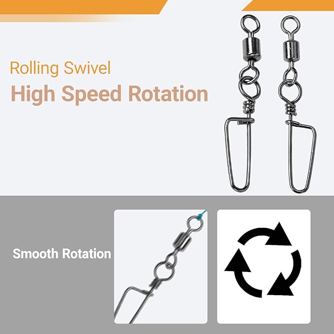 AMYSPORTS High Strength Fishing Snaps Freshwater Barrel Rolling Snap Swivels Steel Lure Connector Fishing Swivel Stainless Black Nickel