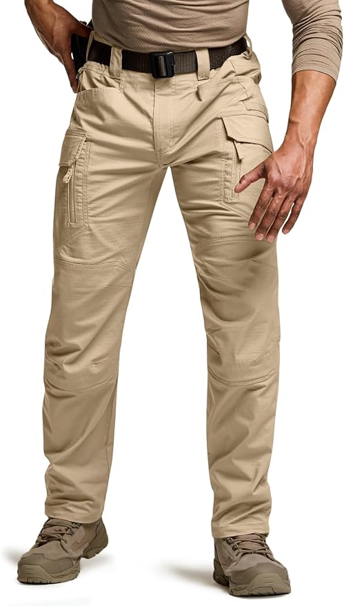 CQR Men's Flex Stretch Tactical Pants, Water Resistant Ripstop Cargo Pants, Lightweight EDC Outdoor Work Hiking Pants