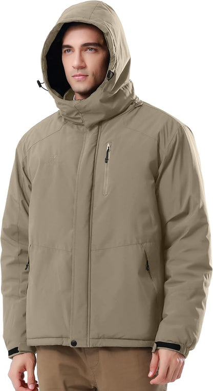 CAMELSPORTS Mens Winter Jacket Waterproof Warm Snow Ski Jackets Faux Fur Fleece Rain Coats with Removable Hood