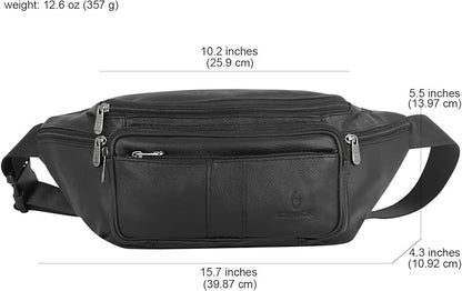 Genuine Leather Fanny Pack/Waist Bag/Organizer with Adjustable Belt, Multiple Pockets For Men and Women