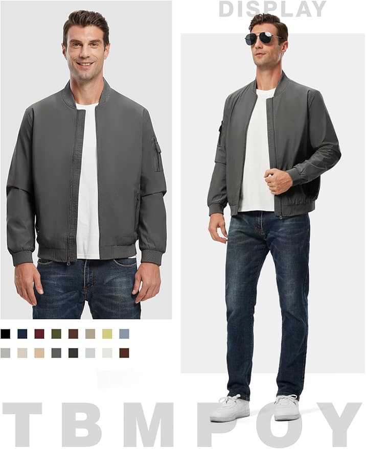 TBMPOY Men's Lightweight Bomber Jackets Light Windbreaker Casual Stylish Fall Golf Zip Up Dress Business Varsity
