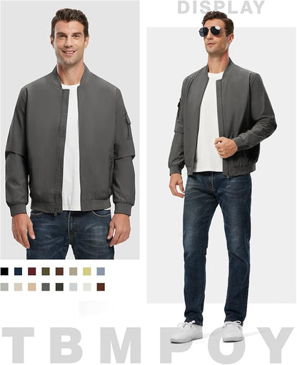 TBMPOY Men's Lightweight Bomber Jackets Light Windbreaker Casual Stylish Fall Golf Zip Up Dress Business Varsity