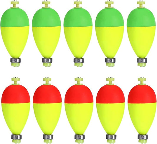 10 Pcs Weighted Bobbers for Fishing,Fishing Bobbers Floats,Button Snap-On Eva Foam Oval,Highly Sensitive Fluorescent Paint for Crappie Panfish Bluegill Trout