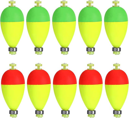 10 Pcs Weighted Bobbers for Fishing,Fishing Bobbers Floats,Button Snap-On Eva Foam Oval,Highly Sensitive Fluorescent Paint for Crappie Panfish Bluegill Trout