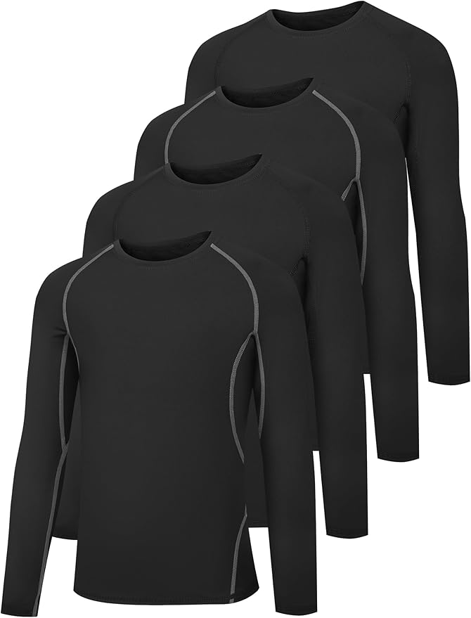 HOPLYNN 4 Pack Youth Boy’s Compression Pants Leggings Tights Athletic Base Layer Under Pants Gear for Football Sports