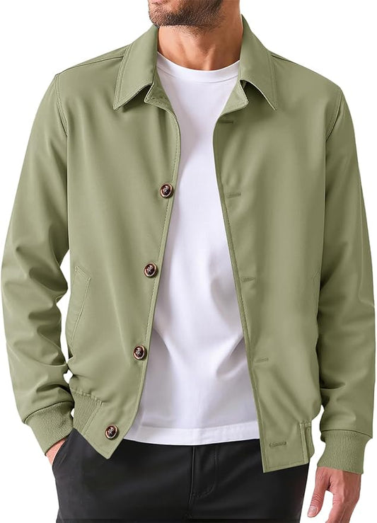 Runcati Mens Lightweight Jackets Button Down Casual Windbreaker Vintage Fall Bomber Jacket with Pockets