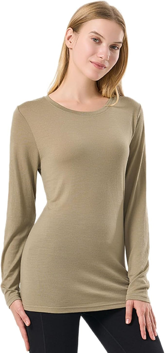 Merino Protect 100% Merino Wool Base Layer Women Thermals Underwear Lightweight Soft Long Sleeve Shirt for Hiking Skiing