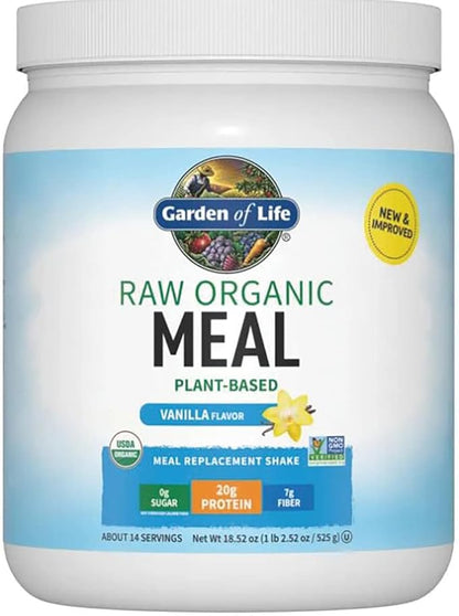 Garden of Life Meal Replacement Shakes, Raw Organic, Vanilla Protein Powder with Plant Based Pea Protein, Sprouts, Greens, Probiotics, Dairy Free 14 Servings