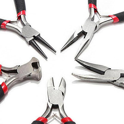 Jewelers Pliers Set, 5Pcs Rubber Handle Hand Pliers, Portable, DIY Essential Tools, for Jewelry Making, Wire Processing, Bead Making, etc.
