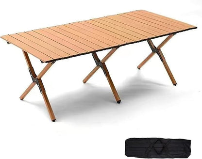 Folding Camping Table, 48Inch Lightweight Roll-Up Table Aluminum Low Portable Picnic Table with Carrying Bag for Outdoor, Beach, Picnic, Backyards, BBQ and Party Log Color