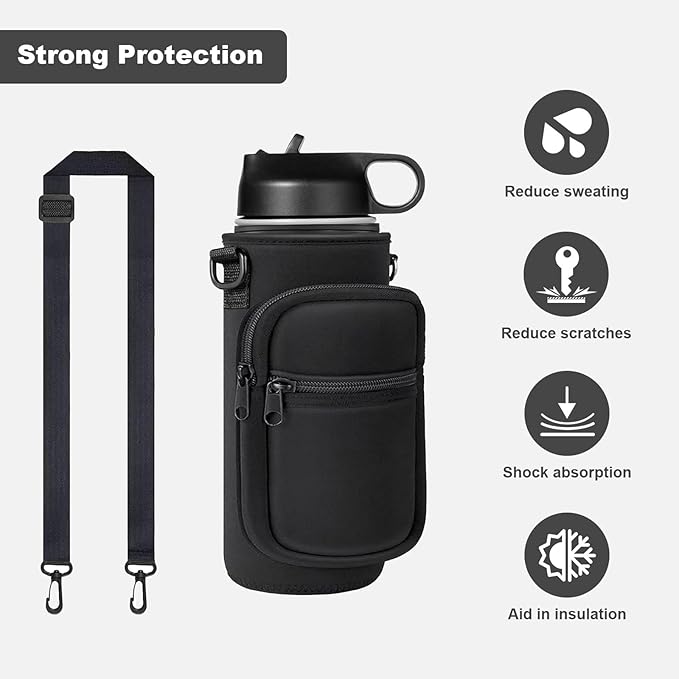 Insulated Water Bottle Holder Sling Bag with Phone Pocket, Adjustable Crossbody Strap for Walking, Hiking, Camping, Fishing