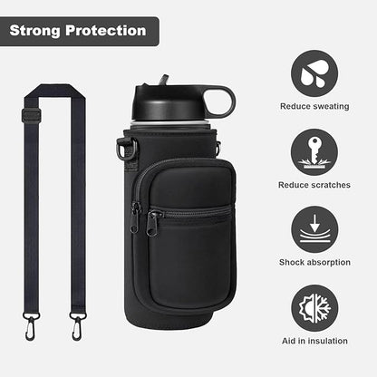 Insulated Water Bottle Holder Sling Bag with Phone Pocket, Adjustable Crossbody Strap for Walking, Hiking, Camping, Fishing