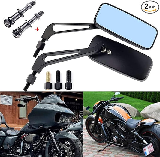 Motorcycle Rectangle Rearview Side Mirrors for Harley Softail Sportster Honda Yamaha Cruiser Chopper Bobber