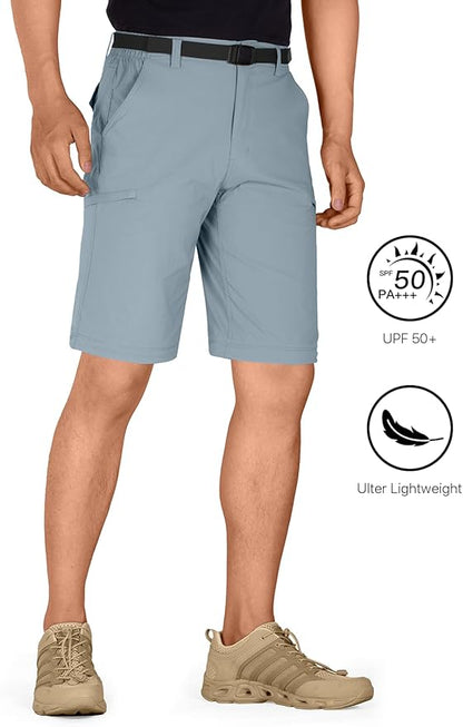 FREE SOLDIER Men's Outdoor Convertible Hiking Pants with Belt Lightweight Quick Dry Tactical Cargo Pants Nylon Spandex