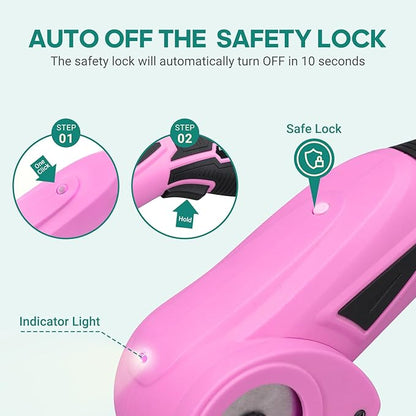 VLOXO Cordless Cardboard Cutter, Electric Scissors with Safety Lock, 4V Electric Fabric Cutter Rotary Powerful Fabric Scissors Recharge Multi-Cutting Tool for Carpet Leather Felt with Storage Box Pink