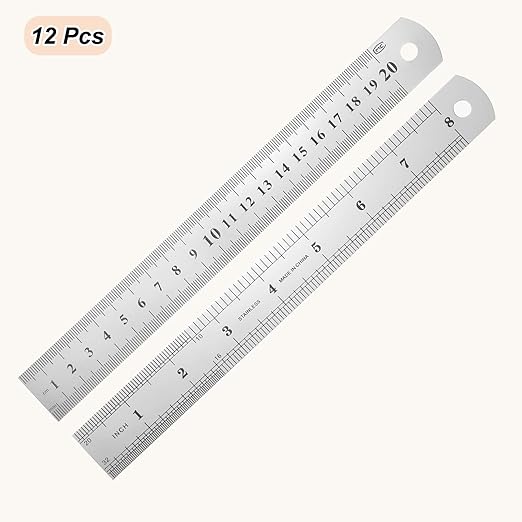 HARFINGTON 12 Pcs Steel Ruler 8" x1-1/32 Machinist Metal Ruler Carbon Steel Metric Straight Edge Measuring Tools 0.6mm Thick for Engineering Architect Drawing Home Office