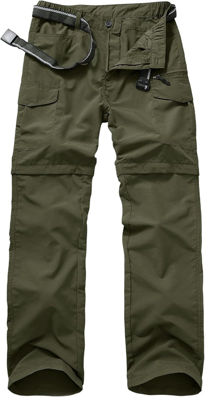 Mens Hiking Convertible Pants Quick Dry Waterproof Zip Off Lightweight Cargo Safari Fishing Work Pants Trousers with Belt