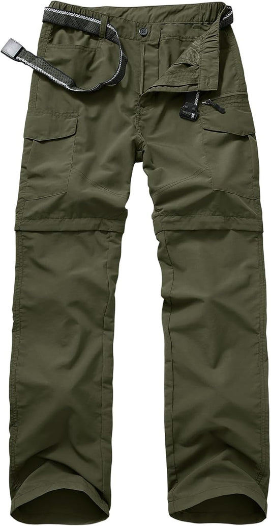Mens Hiking Convertible Pants Quick Dry Waterproof Zip Off Lightweight Cargo Safari Fishing Work Pants Trousers with Belt