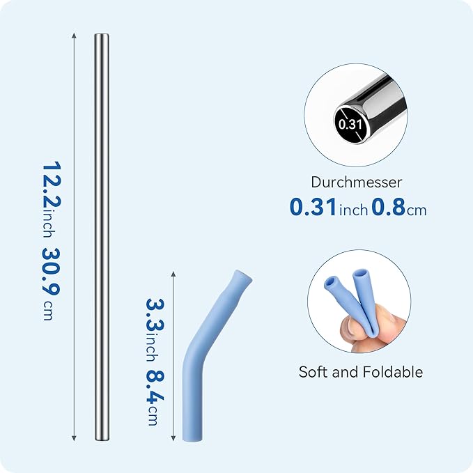 Reusable Metal Straws with Silicone Tip for Stanley 40oz,Stainless Steel Drinking Straws for 40oz Tumbler,3 Straight Tubes & 6 Tips& 1 Cleanr Brush(Ash)