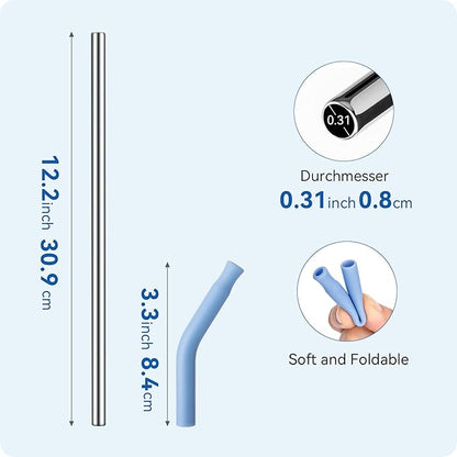 Reusable Metal Straws with Silicone Tip for Stanley 40oz,Stainless Steel Drinking Straws for 40oz Tumbler,3 Straight Tubes & 6 Tips& 1 Cleanr Brush(Cream)