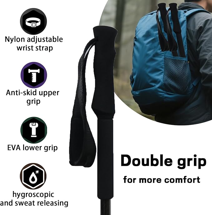 Hiking Poles 2 Pack - Lightweight Carbon Fiber Trekking Poles, Adjustable & Foldable for Snowshoeing & Backpacking, EVA Sweat-Absorbent Non-Slip Grips, Portable Hiking Gear for Outdoor Treks