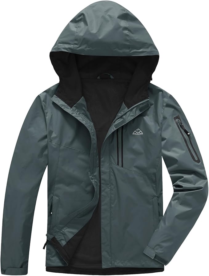 TBMPOY Men's Lightweight Rain Jackets Waterproof Raincoat with Hood Running Cycling Hiking Outdoor Windbreaker
