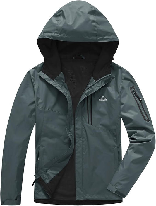TBMPOY Men's Lightweight Rain Jackets Waterproof Raincoat with Hood Running Cycling Hiking Outdoor Windbreaker