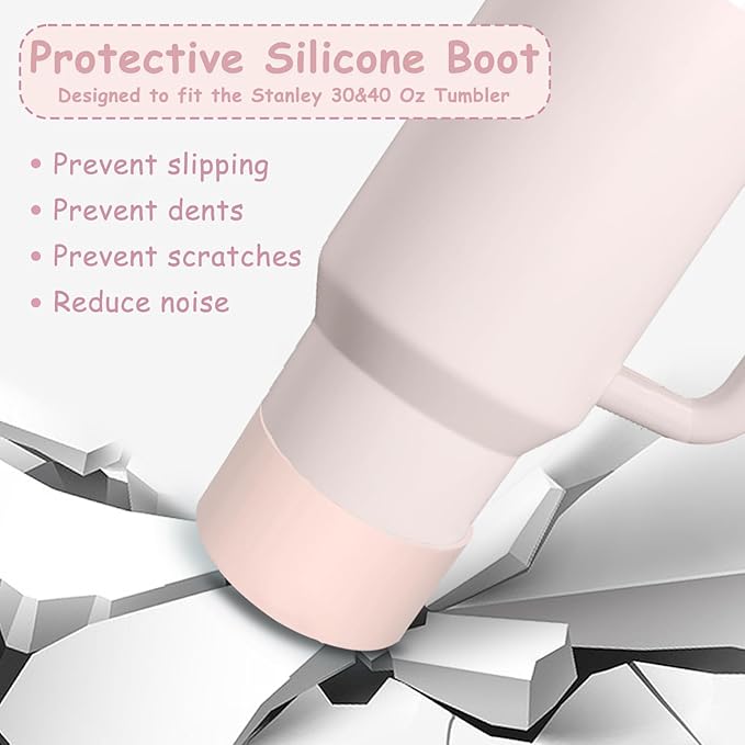 Stanley Cup Accessories Set,Including 2 Pcs 0.4in Straw Cover, 1 Silicone Spill-Proof Stopper Set of 3, 1 Cute Butterfly Handle Charm, 1 Silicone Boot Fits Stanley 40&30 Oz Tumbler (Rose Quartz)
