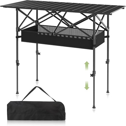 Camping Table Portable, Folding Roll-Up Picnic Table with Carry Bag & Detachable Storage Pockets, Lightweight Outdoor Table for Camping, Beach, Backyard, Party, BBQ, Patio