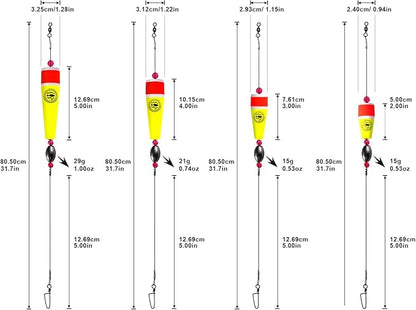 Fishing Floats Rigs Popping Corks for Saltwater Rattle Weighted Bobbers Fishing Tackle (4pcs, 2/3/4/5 in, Green/Yellow/Orange)