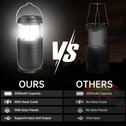 Solar Camping Lantern,Rechargeable LED Lights, 5000mAh Waterproof Solar Powered/ Hand Crank Powered Rechargeable Lantern, Emergency Lights for Power Outages, Hiking, Campsites, Emergencies
