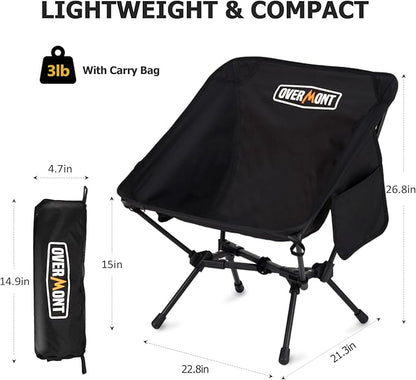 Overmont Ultralight Portable Camping Chair- Lightweight Folding Backpacking Chair, Support up to 330Lbs Compact Beach Chair for Adults with Carry Bag for Backpack Hiking Fishing Outdoor Camp 2pcs