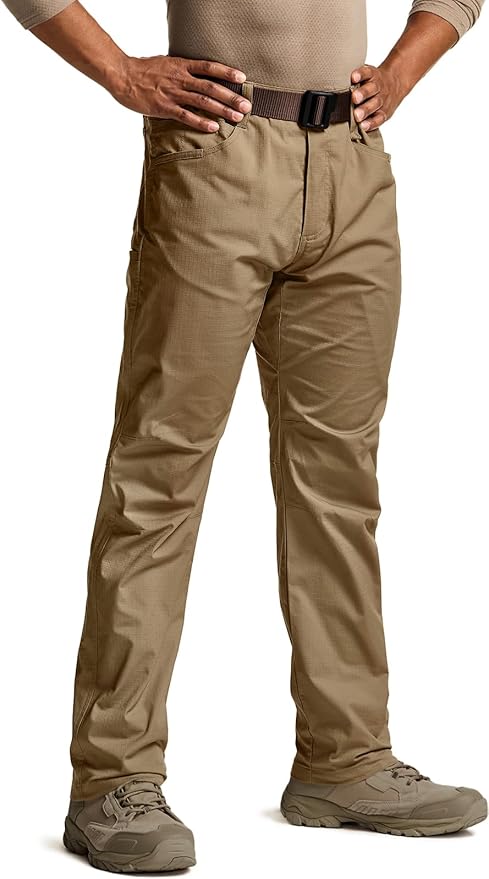 CQR Men's Flex Stretch Tactical Pants, Water Resistant Ripstop Cargo Pants, Lightweight EDC Outdoor Work Hiking Pants