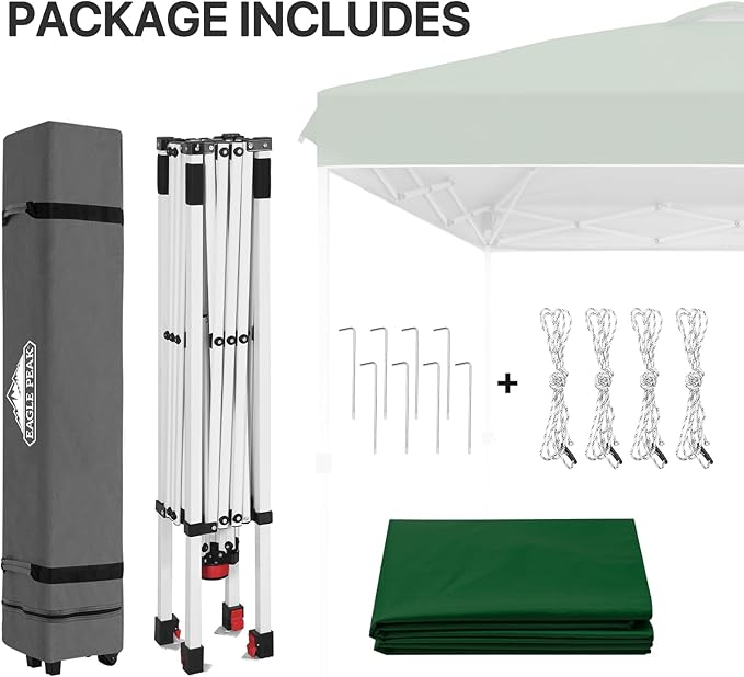EAGLE PEAK Pop Up Canopy Tent with Wheeled Carry Bag, 8 Stakes, 4 Ropes, Easy Set Up Tent Canopy, 8x8 ft, Green