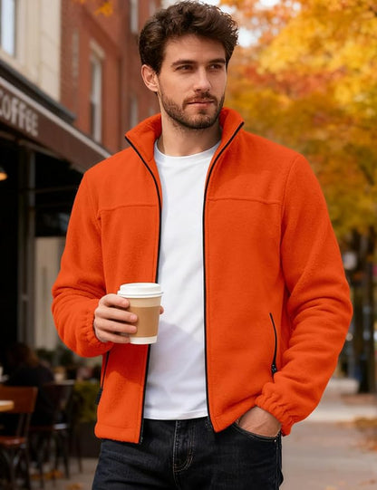 Mens Polar Fleece Jacket Full Zip Lightweight Casual Outdoor Jackets Stand Collar Warm Coats with Pockets