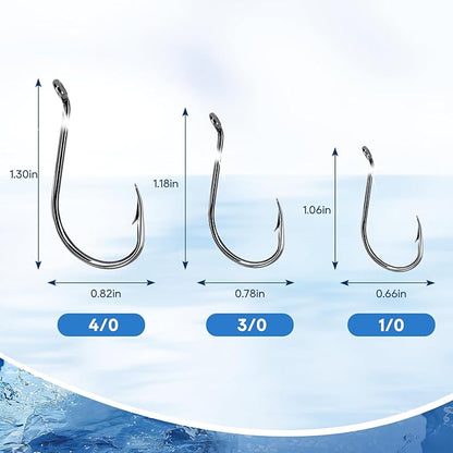 UCEC Circle Hooks Fishing Hooks 2X Strong Offset Circle Hooks Saltwater Black High Carbon Steel Octopus Catfish Fishing Hooks Fishing Gear Tackle 150pcs/ 240pcs - Size:#1 1/0 2/0 3/0 4/0 5/0 6/0 8/0