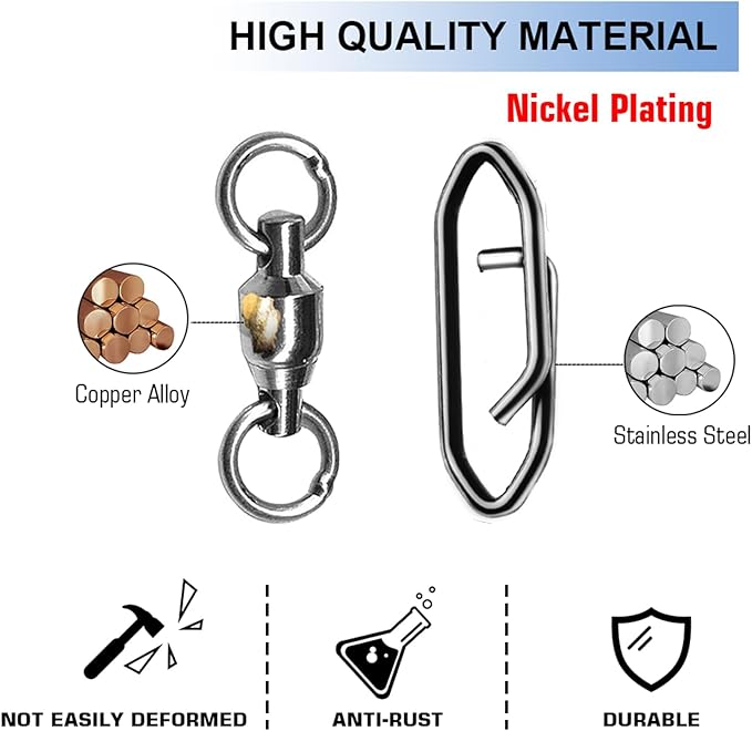 Atibin Snap Connector Fishing Swivels Stainless Bearing Ball Snap Swivels Steel Quick Change Fishing Clips Swivel Black Nickel