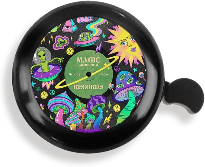 WIRESTER Black Aluminum Round Bike Bell, Classic Ring Bicycle Bell, Bike Accessories Bell Ring for Adults Kids Girls Boys - Dog Cat Animal Cute Records