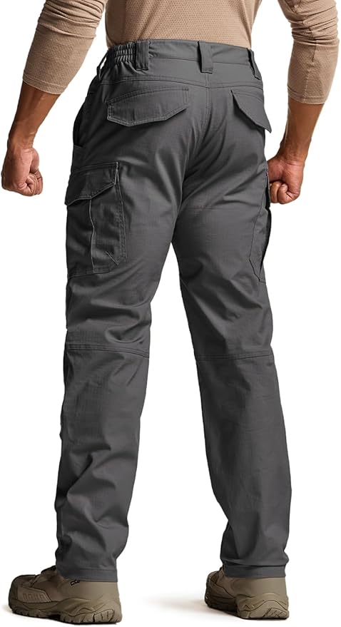 CQR Men's Flex Stretch Tactical Pants, Water Resistant Ripstop Cargo Pants, Lightweight EDC Outdoor Work Hiking Pants